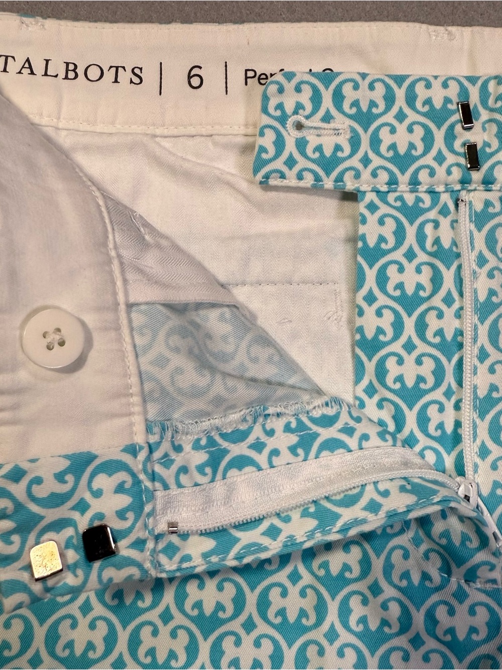 Talbots Perfect Crop Pants Women’s Size 6 Blue/Aqua White Print Stretch Cotton - Picture 7 of 16